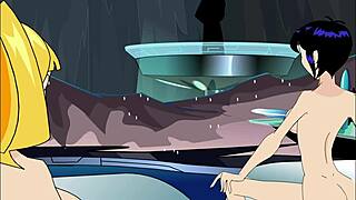 interactive 3 way animation part 02 with blonde redhead lesbians flashing group