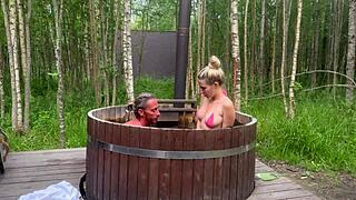 outdoor sex in hot bath with cute blonde and big cock