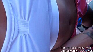 Amateur ebony babe loves draining cock and eating cum in public pov