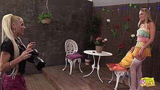 Photoshoot turns sexy with busty blondes sharing dildos 😏