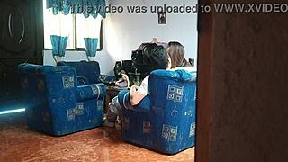 mi hermanastra thinks no ones home and fucks her boyfriend in the living room, i catch her