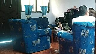 mi hermanastra thinks no ones home and fucks her boyfriend in the living room, i catch her