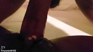 Tiny ebony stripper takes big black cock hard, clothes ripped in homemade scene.