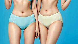 Adorable asian models posing in lingerie and panties