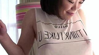 Passionate Japanese star Ui Kinari enjoys her perfect creampie end after intense fucking.