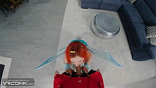 Can skinny redhead Bloom handle sucking a huge cock in Winx cosplay parody?