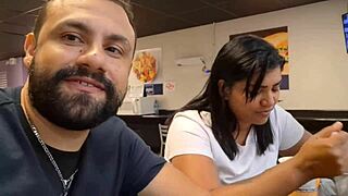 Morena Pelada Exposes Hot Hairy Pussy and Cum in Mouth in Public Square