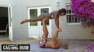 brown skin baddie gets stuffed by big white cock in garden