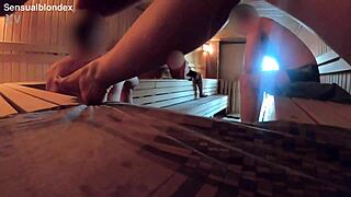 Wife in the sauna teases strangers.