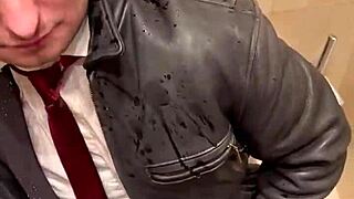 Kinky office suit in leather for men at play.