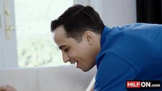 slimthick vic's natural big tits bounce as horny blonde milf rides stepson's monster cock