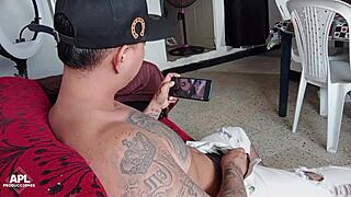 stepson strokes huge cock caught by horny latina stepmom?