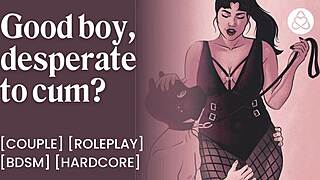 Obedient femdom pup whimpers as mistress fucks chastity anal tail plug creampie