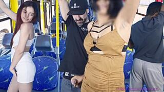 Hot chick groped and creampied on packed bus!