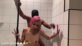 Michikomalandro slurps bbc then anal pounded in shower!