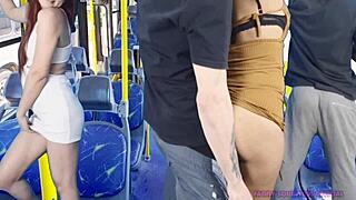Hot chick groped and creampied on packed bus!