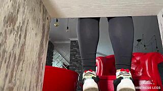 goddess slips off socks to tease wrinkled bare feet under desk