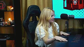 whoa that tiny thong barely hides her fat pussy on the podcast table!!