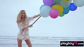 hey, check skinny italian milf blondie farncy torino stripping with balloons beachside