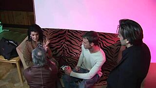 Brunette mature slut takes monster cocks in wild foursome pounding with facials