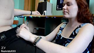 hubby unloads monster cock cum in redhead wife's eager mouth after long day