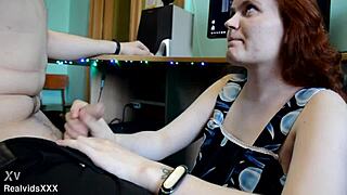 hubby unloads monster cock cum in redhead wife's eager mouth after long day