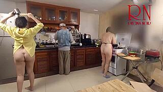 morning chaos in the kitchen turns into wild comedy nsfw housewife striptease
