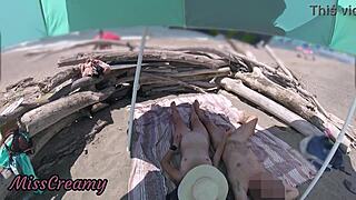 Exhibitionist Wife Jerks Big Cock On Nude Beach For Voyeur Cumshot