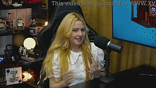 whoa that tiny thong barely hides her fat pussy on the podcast table!!