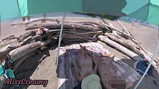 Exhibitionist Wife Jerks Big Cock On Nude Beach For Voyeur Cumshot