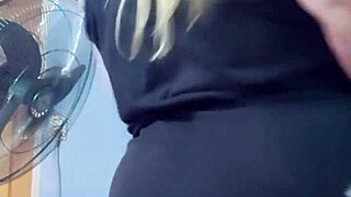 Bbw Bends Over Teasing Bubble Butt in Tight Yoga Shorts Close