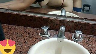quick uni bathroom fuck with skinny latina creampie orgasm