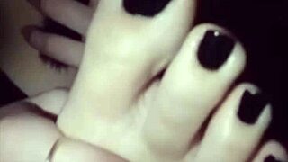 Polish lesbian worships her own black nail polish feet intimately