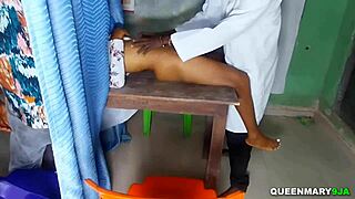 husband brings wife for first gyno exam but ends up creampie fucking her shaved pussy