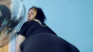 Bbw Bends Over Teasing Bubble Butt in Tight Yoga Shorts Close