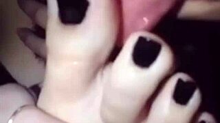 Polish lesbian worships her own black nail polish feet intimately
