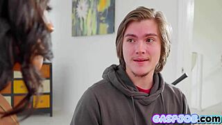 Dirty Housewife Deepthroats and Titty Fucks Big Cock Saliva Style