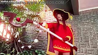 konosuba megumin cosplay waifus juice petite teen rides big cock creampie