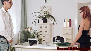 i'm susana melo the classy redhead officebabe with glasses getting fucked doggystyle close up at work