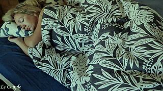 Husband wakes wife early morning with monster cock fingering her shaved clit until loud orgasm cumshot.