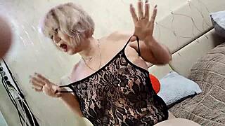 Aimee the hot chubby granny milf eagerly sucks cock deep