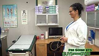 Latina nurse Angel Ramiraz humiliates patient in latex gloves hospital roleplay backstage