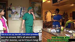 Latina nurse Angel Ramiraz humiliates patient in latex gloves hospital roleplay backstage