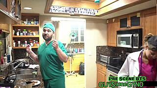 Latina nurse Angel Ramiraz humiliates patient in latex gloves hospital roleplay backstage