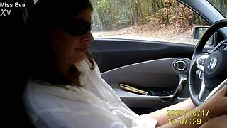 Naughty Dutch Slut's Cunt Dripping as She Rams Dildo Deep Naked in Public Car Whore Show