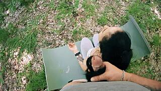 ponytail brunette's meditation interrupted by freeuse facial