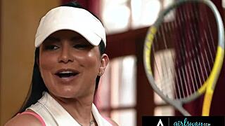 desperate milf romi rain teaches stepbae kimmy kimm tennis with ROUGH lesbian licks and scissoring!!