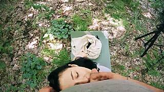 ponytail brunette's meditation interrupted by freeuse facial