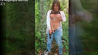 Hey, wanna see this shemale's ladydick pee in the park then get wild?