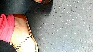 Candid Mature Feet Slip into Wedge Sandals